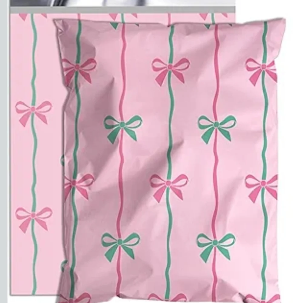 Pink Bow Printed Poly Mailers - Decorative Shipping Bags 10 Bags 10×13 - Picture 1 of 3